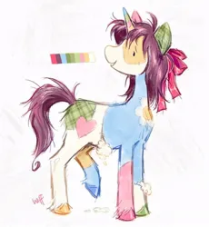 Size: 772x838 | Tagged: safe, artist:lutraviolet, derpibooru import, oc, unofficial characters only, original species, plush pony, pony, unicorn, bow, female, hair bow, image, jpeg, mare, plushie, reference sheet, stitched body, stitches, stuffing, unshorn fetlocks