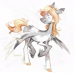 Size: 931x914 | Tagged: safe, artist:lutraviolet, derpibooru import, derpy hooves, pegasus, pony, alternate design, bandage, bandaid, bandaid on nose, chest fluff, female, image, jpeg, mare, solo, torn ear, twitterina design, winged hooves