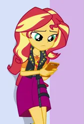 Size: 425x628 | Tagged: safe, derpibooru import, screencap, sunset shimmer, a fine line, equestria girls, equestria girls series, cropped, image, phone, png, solo