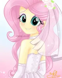 Size: 1080x1348 | Tagged: safe, artist:fluttershy_art.nurul, derpibooru import, fluttershy, human, series:romantic and jackass, series:romantic stories, equestria girls, equestria girls series, clothes, dress, g4, image, just married, marriage, married, png, simple background, solo, wedding, wedding dress