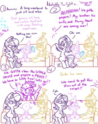 Size: 4779x6013 | Tagged: safe, artist:adorkabletwilightandfriends, derpibooru import, moondancer, spike, starlight glimmer, twilight sparkle, twilight sparkle (alicorn), alicorn, comic:adorkable twilight and friends, adorkable, adorkable twilight, butt, comic, couch, cute, dimples, dimples of venus, dork, feather, freaking out, freakout, happy, holiday, image, jewelry, kneeling, living room, looking at each other, looking at someone, magazine, magic, nervous, phone call, plot, png, reading, ring, sitting, slice of life, smiling, smiling at each other, spread wings, thanksgiving, turning, wings