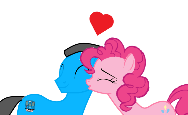 Size: 1350x831 | Tagged: safe, artist:diegobrother, derpibooru import, pinkie pie, oc, oc:william, female, image, kiss on the cheek, kissing, male, png, shipping, simple background, transparent background