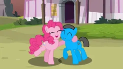 Size: 3081x1733 | Tagged: safe, artist:ncolque, derpibooru import, pinkie pie, oc, oc:william, earth pony, canon x oc, cuddling, eyes closed, female, image, male, png, shipping, straight