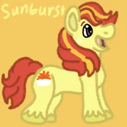Size: 1000x1000 | Tagged: safe, artist:mintwhistle, derpibooru import, part of a set, sunburst (g1), earth pony, pony, g1, big brother ponies, colored hooves, freckles, happy, image, male, medibang paint, mountain boy ponies, multicolored mane, open mouth, open smile, png, simple background, smiling, solo, stallion, unshorn fetlocks, yellow background