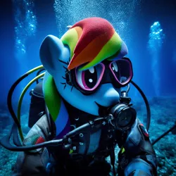 Size: 1024x1024 | Tagged: prompter needed, safe, ai content, derpibooru import, machine learning generated, rainbow dash, bubble, dive mask, g4, generator:bing image creator, goggles, image, jpeg, oxygen tank, scuba diving, scuba gear, scuba tank, underwater, water, wetsuit