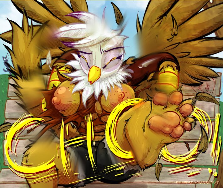 Size: 1239x1045 | Tagged: questionable, artist:frist44, derpibooru import, gilda, anthro, digitigrade anthro, gryphon, accidental exposure, areola, bench, big areola, big breasts, breast expansion, breasts, busty gilda, chest fluff, claws, clothes, cloud, exposed breasts, eyes closed, feather, female, fetish, flexing, growth, image, jpeg, long sleeves, motion blur, motion lines, nipples, nudity, one leg raised, paw pads, paws, ripping clothes, shirt, shorts, silhouette, sneezing, sneezing fetish, solo focus, spread wings, surprised, t-shirt, torn clothes, tree, wardrobe malfunction, wings