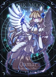 Size: 1502x2048 | Tagged: safe, artist:qamar, derpibooru import, oc, unofficial characters only, pegasus, pony, braid, clothes, dress, female, flower, flower in hair, image, jpeg, mare, obtrusive watermark, socks, solo, spatula, spread wings, tongue out, watermark, wings