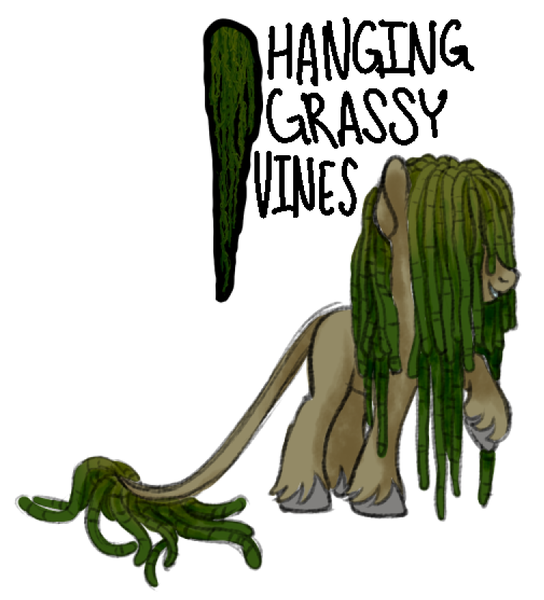 Size: 757x835 | Tagged: safe, artist:wtfponytime, derpibooru import, alien, alien pony, original species, plant pony, pony, crossover, deep rock galactic, dreadlocks, hanging grassy vines, hidden eyes, image, plant, png, simple background, solo, unshorn fetlocks, white background