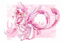 Size: 2048x1423 | Tagged: safe, artist:qamar, derpibooru import, oc, unofficial characters only, alicorn, original species, pony, adoptable, alicorn oc, braid, curved horn, female, horn, image, jpeg, mare, multiple tails, obtrusive watermark, solo, tail, watermark, wings