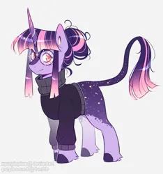 Size: 735x785 | Tagged: safe, artist:purplesound, artist:soundwavepie, derpibooru import, twilight sparkle, pony, unicorn, alternate design, clothes, coat markings, colored hooves, facial markings, female, fetlock tuft, g4, glasses, hooves, horn, image, leonine tail, looking at you, mare, png, redesign, redraw, simple background, smiling, socks (coat marking), solo, sweater, tail, turtleneck, twitterina design, unicorn twilight, white background, yellow eyes