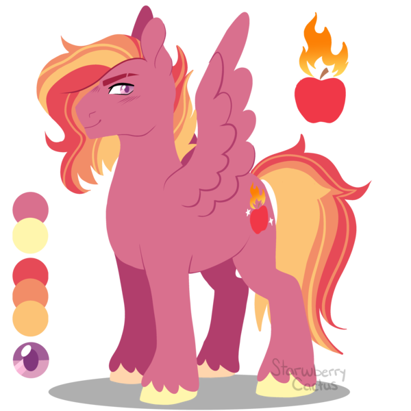 Size: 4000x4000 | Tagged: safe, artist:strawberrycactus, derpibooru import, oc, oc:fire apple, unofficial characters only, pegasus, pony, absurd resolution, color palette, image, male, offspring, parent:big macintosh, parent:cloudchaser, parents:macchaser, png, simple background, solo, spread wings, stallion, transparent background, unshorn fetlocks, wings