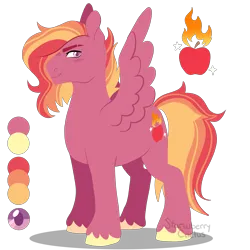 Size: 4000x4000 | Tagged: safe, artist:strawberrycactus, derpibooru import, oc, oc:fire apple, unofficial characters only, pegasus, pony, absurd resolution, color palette, image, male, offspring, parent:big macintosh, parent:cloudchaser, parents:macchaser, png, simple background, solo, spread wings, stallion, transparent background, unshorn fetlocks, wings