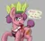 Size: 1455x1328 | Tagged: safe, artist:reddthebat, carrot bun, pony, unicorn, annoyed, annoyed look, apron, apron only, carrot, carrot dog, clothes, crown, cutie mark, dialogue, employee, female, food, green eyes, image, jewelry, leaf, leaf crown, mane bun, mare, pink coat, png, purple mane, purple tail, raised leg, regalia, rose coat, solo, tail bun, text, tired, unamused, vendor