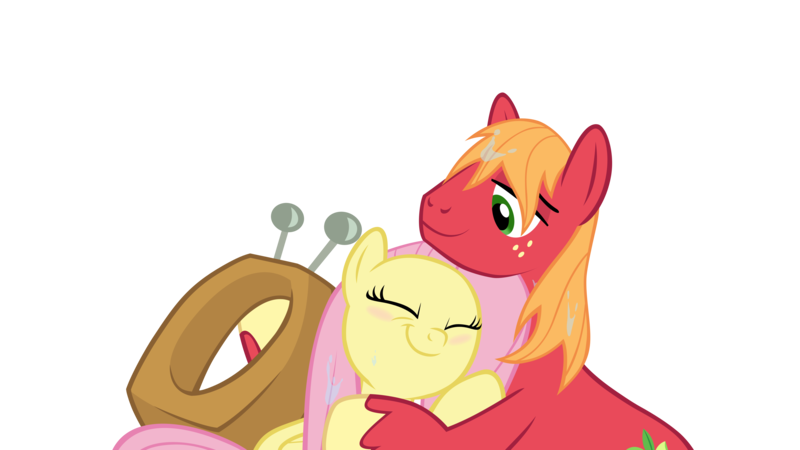 Size: 4000x2250 | Tagged: safe, anonymous artist, derpibooru import, big macintosh, fluttershy, earth pony, pegasus, pony, the perfect pear, big macintosh's yoke, cute, duo, duo male and female, eyes closed, female, fluttermac, high res, hoof hold, horse collar, hug, image, macabetes, male, mare, png, shipping, shyabetes, simple background, smiling, stallion, straight, transparent background, vector, wet, wet mane