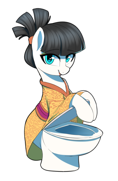 Size: 1300x2000 | Tagged: safe, artist:thebatfang, ponerpics import, oc, oc:tsu nami, original species, pony, toilet pony, but why, image, looking at you, png, simple background, smiling, solo, toilet, transparent background