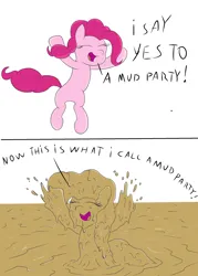 Size: 2000x2792 | Tagged: safe, artist:amateur-draw, derpibooru import, pinkie pie, earth pony, pony, covered in mud, happy, image, mud, mud bath, mud play, mud pony, muddy, party, png, solo, wet and messy