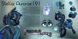 Size: 3163x1604 | Tagged: safe, artist:alrumoon_art, derpibooru import, oc, oc:stellar aurorae, unofficial characters only, bat pony, pony, fallout equestria, female, high res, image, laser rifle, png, reference sheet, shy, weapon, wings
