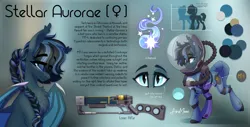 Size: 3163x1604 | Tagged: safe, alternate version, artist:alrumoon_art, derpibooru import, oc, oc:stellar aurorae, unofficial characters only, bat pony, pony, fallout equestria, female, high res, image, laser rifle, png, radiation suit, reference sheet, shy, weapon, wings