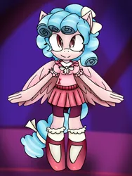 Size: 2250x3000 | Tagged: safe, artist:greendemon14, derpibooru import, cozy glow, anthro, clothes, image, looking at you, mobian, png, skirt, smiling, smiling at you, socks, solo, sonic the hedgehog (series), sonicified, wings