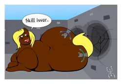 Size: 6500x4500 | Tagged: suggestive, artist:facade, derpibooru import, oc, oc:joey butterscotch, earth pony, butt, crater, fat, flattened, guard, huge butt, image, impossibly large butt, large butt, png, size difference, squashing, weaponized butt