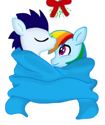 Size: 750x887 | Tagged: safe, artist:delphina34, ponerpics import, ponybooru import, rainbow dash, soarin', pegasus, pony, christmas, female, holiday, image, male, mare, mistletoe, png, shipping, soarindash, stallion, straight