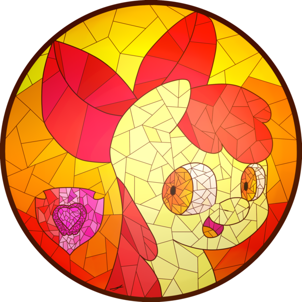 Size: 2000x2000 | Tagged: safe, artist:senpaiburrito, derpibooru import, apple bloom, earth pony, pony, bust, female, filly, foal, image, open mouth, png, portrait, simple background, solo, stained glass, transparent background