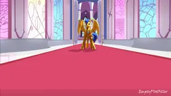 Size: 3597x2016 | Tagged: safe, ai content, derpibooru import, edit, edited screencap, editor:emptyplotfiller, machine learning assisted, machine learning generated, screencap, discord, flash sentry, pegasus, fanfic:crossing the trixie bridge:a new life in the crystal empire, season 4, canterlot throne room, g4, image, png, royal guard, solo