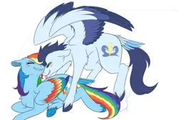 Size: 734x496 | Tagged: safe, artist:bluesidearts, ponerpics import, ponybooru import, rainbow dash, soarin', pegasus, pony, female, image, male, mare, png, shipping, soarindash, stallion, straight