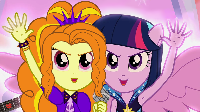 Size: 1192x670 | Tagged: safe, artist:ajosterio, derpibooru import, edit, edited screencap, screencap, adagio dazzle, twilight sparkle, human, equestria girls, rainbow rocks, alternate scenario, duo, female, humanized, image, microphone, png, reformed, welcome to the show