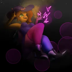 Size: 2000x2000 | Tagged: safe, artist:retro0range, derpibooru import, oc, oc:retroorange, unofficial characters only, anthro, abstract background, clothes, digital art, hat, image, magic, png, socks, solo, witch, witch hat