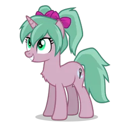 Size: 2800x2800 | Tagged: safe, derpibooru import, oc, oc:magicalmysticva, unofficial characters only, pony, unicorn, bow, chest fluff, cute, female, green eyes, hair bow, image, mare, pigtails, pink body, pink bow, png, simple background, solo, teal mane, transparent background, twintails, vector