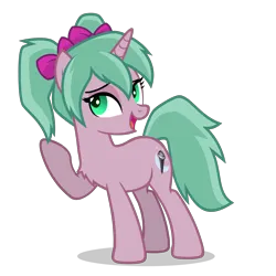 Size: 2800x2800 | Tagged: safe, derpibooru import, oc, oc:magicalmysticva, unofficial characters only, pony, unicorn, bow, chest fluff, cute, female, green eyes, hair bow, image, mare, pigtails, pink body, pink coat, png, raised hoof, solo, teal mane, twintails, vector