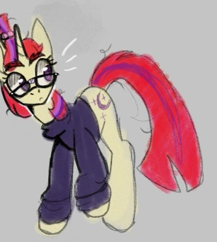 Size: 438x488 | Tagged: safe, artist:sickbelle, edit, moondancer, pony, unicorn, clothes, cropped, female, glasses, gray background, image, jpeg, looking sideways, mare, simple background, sketch, smiling, solo, sweater