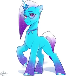 Size: 2048x2048 | Tagged: safe, artist:xiaowu07, derpibooru import, pony, unicorn, g5, my little pony: make your mark, comet (g5), cute, glasses, image, looking at you, male, my little pony: make your mark chapter 6, png, secrets of starlight, simple background, smiling, smiling at you, solo, stallion, white background