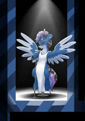 Size: 3508x4961 | Tagged: safe, artist:nergo, derpibooru import, oc, pegasus, pony, image, jpeg, music, song reference, spotlight, stage