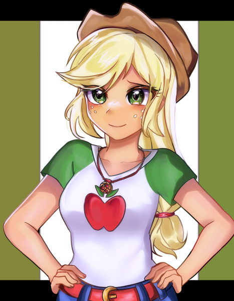 Size: 1762x2264 | Tagged: safe, artist:pulse, derpibooru import, applejack, human, equestria girls, abstract background, belt, cowboy hat, hat, image, png, stetson