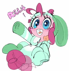 Size: 930x955 | Tagged: safe, artist:maremagnet, derpibooru import, pinkie pie, earth pony, pony, animal costume, bunny costume, clothes, costume, cute, diapinkes, g4, image, kigurumi, open mouth, open smile, png, simple background, smiling, solo, tail, tail wag, white background
