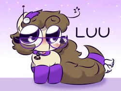 Size: 3200x2400 | Tagged: safe, artist:cushyhoof, derpibooru import, oc, oc:luu, earth pony, pony, 4:3, :p, bell, bell collar, blank flank, blushing, clothes, collar, cute, glasses, image, looking at you, male, phone drawing, png, socks, solo, stallion, tongue out, wingding eyes