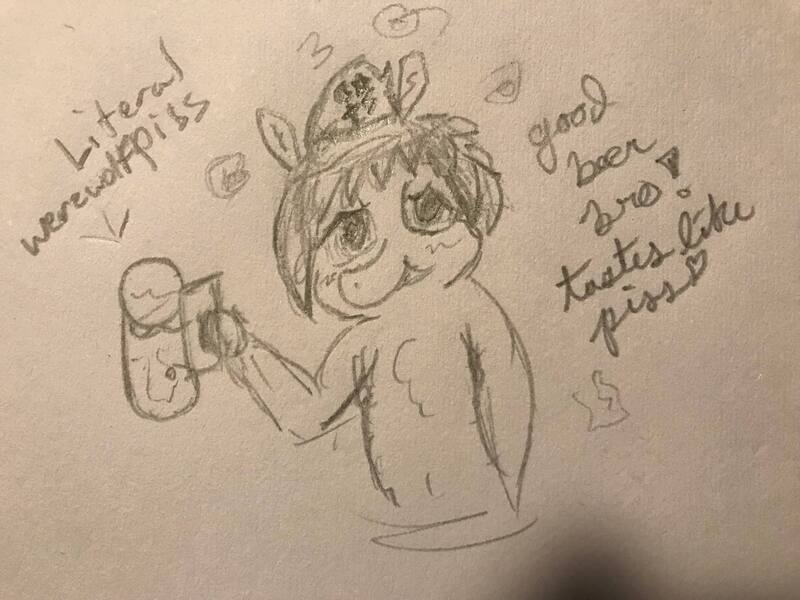 Size: 4032x3024 | Tagged: questionable, artist:atom gatherer, derpibooru import, oc, oc:atomtehtraveller, alcohol, beer, clothes, coat markings, cutie mark, cutie mark on clothes, doodle, drink, drinking, hat, image, jpeg, meme, sketchy, swirls, swirly markings