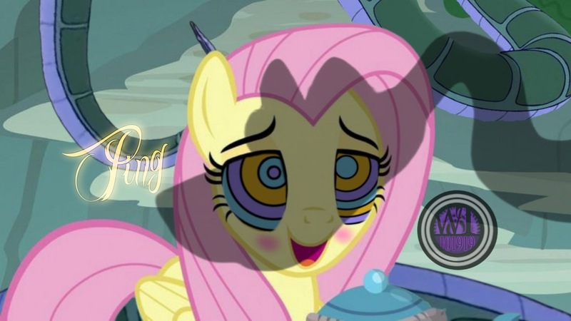 Size: 1280x720 | Tagged: safe, artist:marybethemberjoy49-1, derpibooru import, edit, edited screencap, screencap, fluttershy, pegasus, pony, snake, blushing, cute, female, hypno eyes, hypnoshy, hypnosis, hypnotized, image, jpeg, kaa, kaa eyes, mare, open mouth, open smile, shyabetes, smiling, teapot