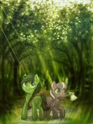 Size: 2400x3200 | Tagged: safe, artist:darkdoomer, ponerpics import, diamond tiara, oc, oc:anonfilly, pony, axe, everfree forest, everfree outpost, female, filly, image, innawoods, jpeg, nature, traditional art, weapon