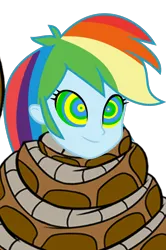 Size: 728x1097 | Tagged: safe, artist:a-new-recipeh, derpibooru import, rainbow dash, human, snake, equestria girls, coils, female, humanized, hypno dash, hypno eyes, hypnosis, hypnotized, image, kaa, kaa eyes, png, smiling, wrapped up