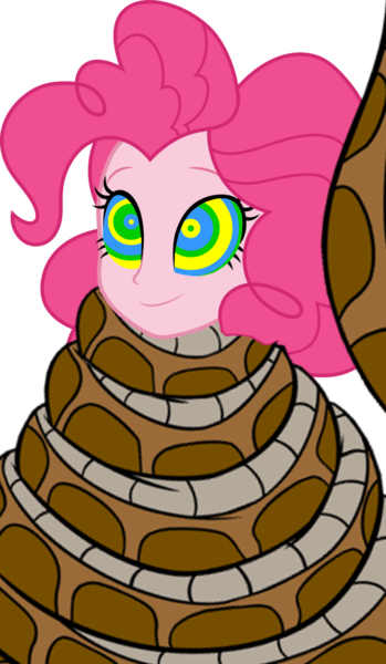 Size: 682x1171 | Tagged: safe, artist:a-new-recipeh, derpibooru import, pinkie pie, human, snake, equestria girls, coils, cute, female, humanized, hypno eyes, hypno pie, hypnosis, hypnotized, image, kaa, kaa eyes, png, smiling, wrapped up