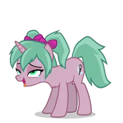 Size: 2800x2800 | Tagged: suggestive, derpibooru import, oc, oc:magicalmysticva, pony, unicorn, ass up, cute, female, green eyes, image, pigtails, pink body, png, solo, solo female, sweat, tongue out, twintails