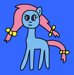 Size: 725x729 | Tagged: safe, artist:the-rainbow-nigga420, derpibooru import, earth pony, pony, g1, 1000 hours in ms paint, blue background, bow, bow tie (g1), cute, female, g1 to g4, g4, generation leap, hair bow, image, mare, ms paint, paint.net, png, simple background, smiling, solo, tail, tail bow, tieabetes