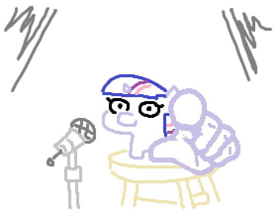 Size: 566x440 | Tagged: safe, artist:jargon scott, derpibooru import, twilight sparkle, pony, unicorn, female, filly, filly twilight sparkle, g4, image, looking at you, microphone, png, pointing at you, simple background, smiling, smiling at you, solo, squatpony, stool, suddenly hands, twiggie, unicorn twilight, white background, younger