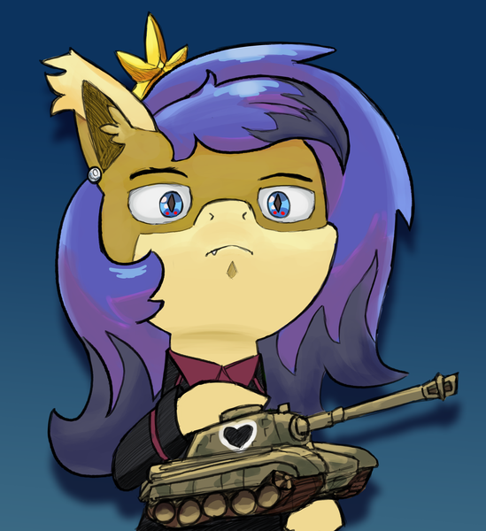 Size: 2615x2857 | Tagged: safe, artist:mikeylokey, derpibooru import, tank, oc, oc:skyé, bat pony, pony, equestria at war mod, aquileia, black hair, black heart, black tunic, blue eyes, clothes, crown, ear piercing, emo, french, heart, holding, image, jewelry, kingdom of aquileia, kuromorimine, looking at you, military uniform, piercing, png, pridea (eaw), purple hair, red shirt, regalia, tiger (tank), uniform