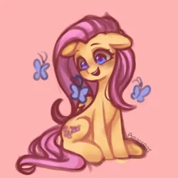 Size: 2000x2000 | Tagged: safe, artist:amaeeart, derpibooru import, fluttershy, butterfly, insect, pegasus, cute, female, g4, image, png, simple background, solo, solo female