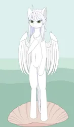 Size: 3380x5800 | Tagged: artist needed, safe, derpibooru import, oc, oc:κασσάνδρα, alicorn, pony, semi-anthro, alicorn oc, belly button, chest fluff, horn, image, png, solo, the birth of venus, wings