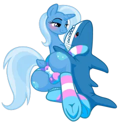 Size: 4451x4656 | Tagged: suggestive, artist:wtfponytime, derpibooru import, trixie, pony, shark, unicorn, anus, balls, blushing, blåhaj, butt, clothes, crotch bulge, cuddling, dock, female, futa, hooves, image, intersex, mare, nudity, panties, plot, plushie, png, ponut, presenting, presenting balls, presenting hooves, pride, pride flag, raised tail, shark plushie, show accurate, show accurate porn, simple background, smug, socks, solo, tail, taint, trangender, trans trixie, transgender, transgender pride flag, transparent background, underwear